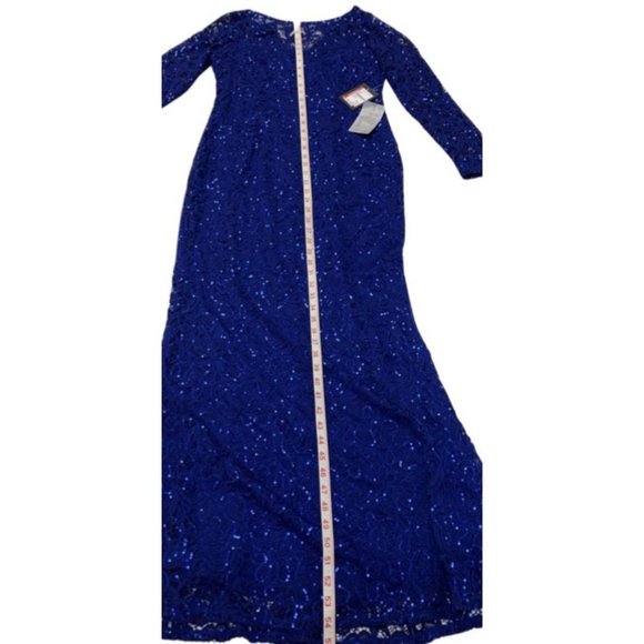 NWT Marina Women's Cobalt Blue Paisly Lace w/Sequins Formal Gown Size 10 - Picture 11 of 11